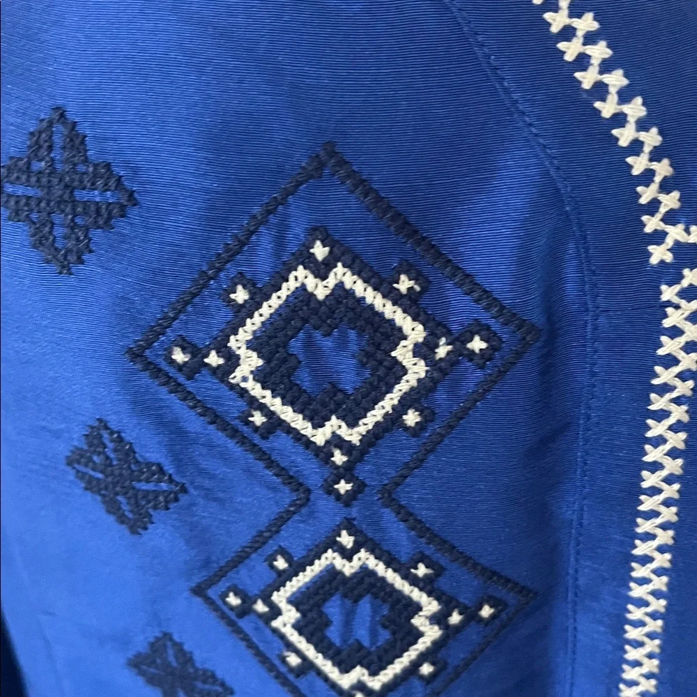 Tory Burch Royal Blue Silk Bohemian Embroidered Blouse Size 8